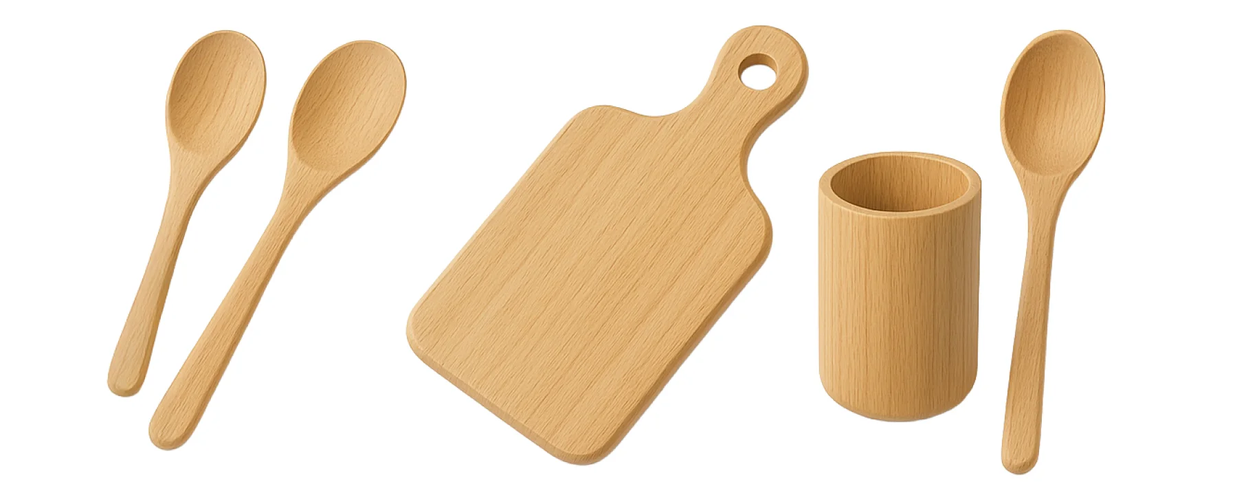 Drevené kuchynské nástroje a výrobky