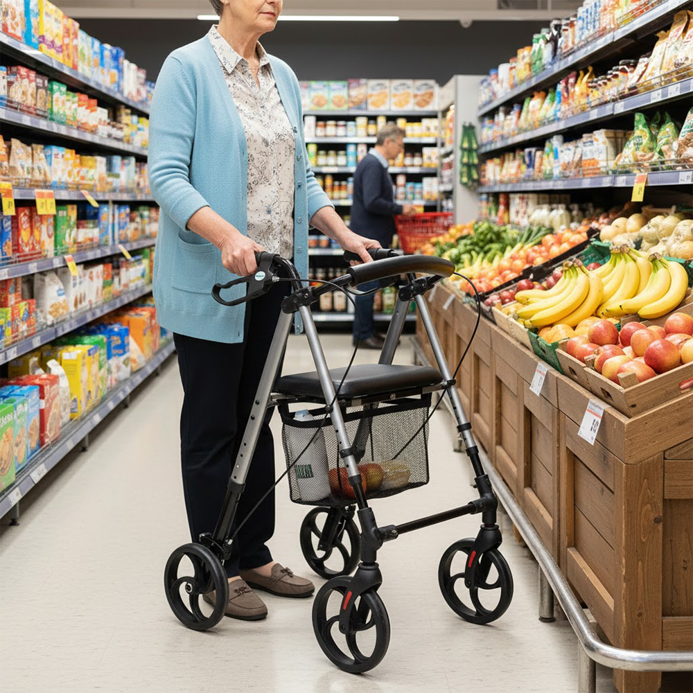 Štvorkolesové chodítko ALINA s košíkom a sedadlom
