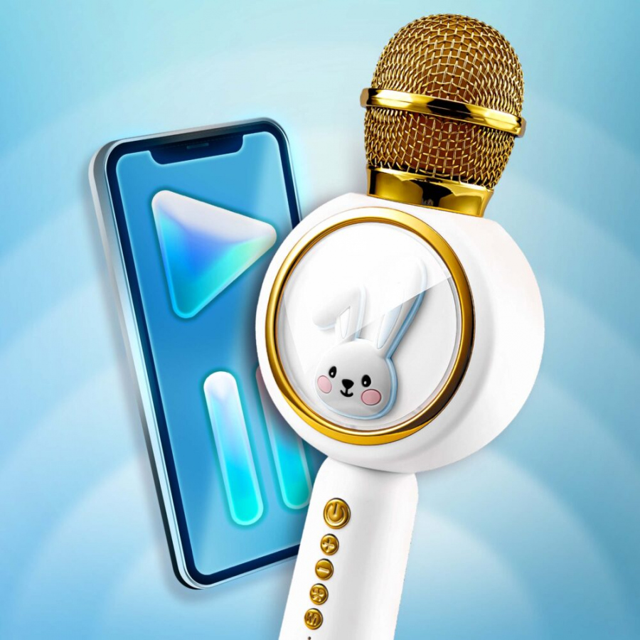 Biely Zajko Diva karaoke mikrofón so zajačikom