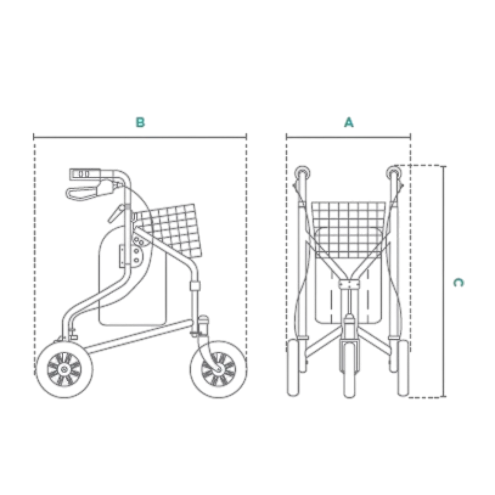 Obsah balenia trojkolesového chodítka – košík a taška