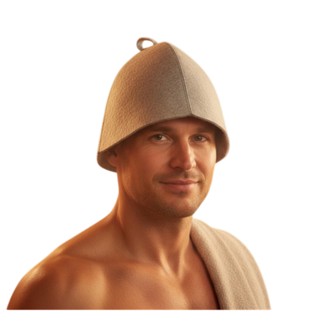 Saunová čiapka z prírodného filcu na ochranu hlavy pred prehriatím