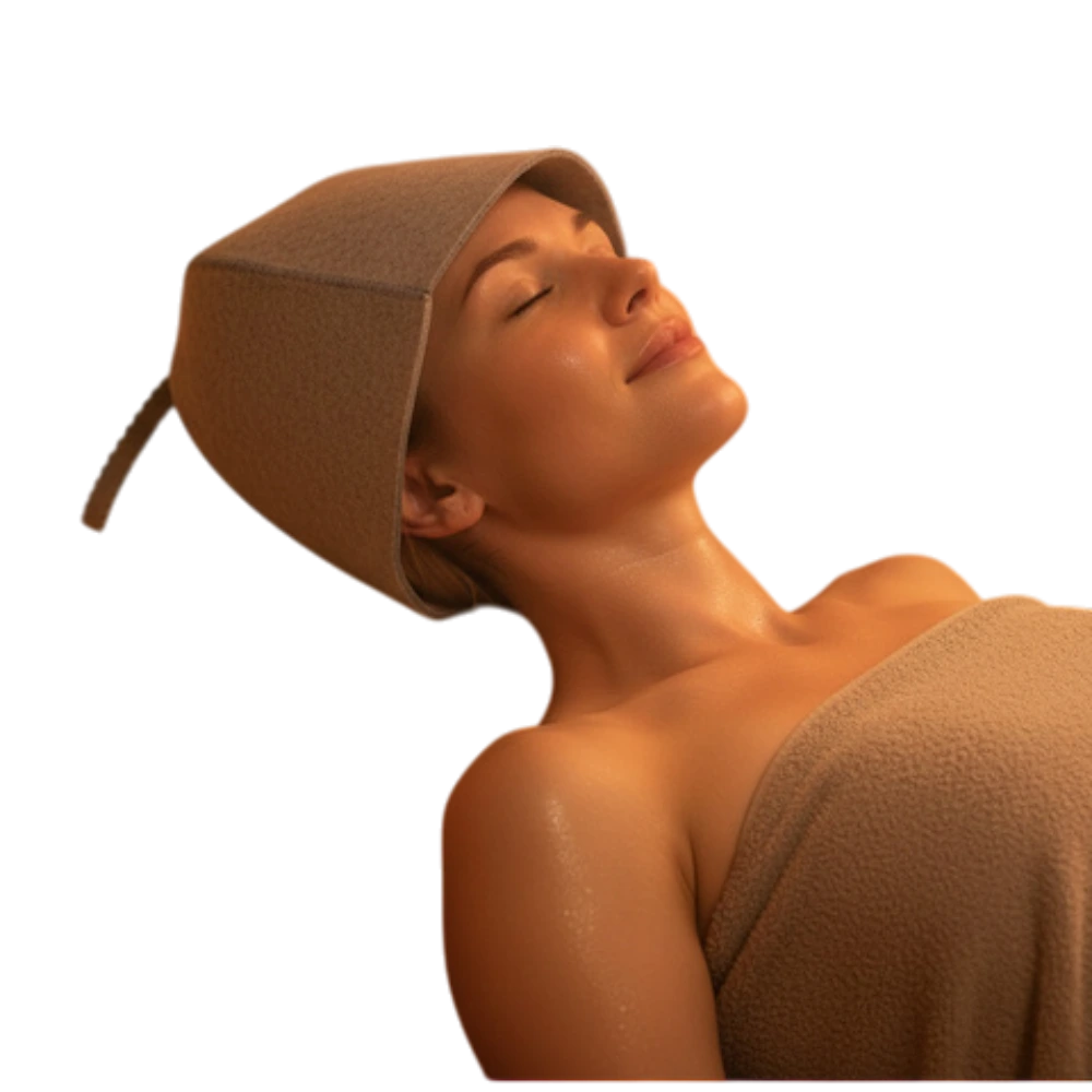 Plstená sauna čiapka z filcu na ochranu hlavy a vlasov počas saunovania