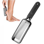 Kovový pilník na päty z nehrdzavejúcej ocele s rukoväťou, čierny