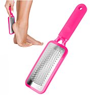 Kovový pilník na päty z nehrdzavejúcej ocele s rukoväťou, ružový