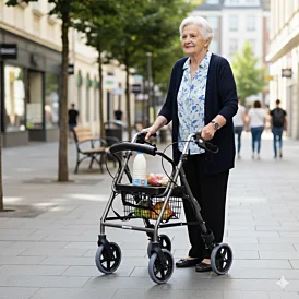 Štvorkolesové hliníkové chodítko VICTORIA so sedadlom a košíkom
