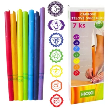 Čakrové telové sviečky Hoxi v krabičke - 7 ks