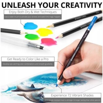 Sada akvarelových ceruziek - živé farebné ceruzky, akvarelový blok a prenosný box, 74 ks