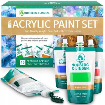 Prémiová sada akrylových farieb - 15 veľkých túb na maľovanie na plátno, 15 x 120 ml