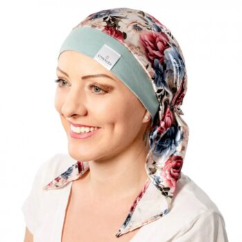 Saténová onko šatka po chemoterapii Canaver, tameri kvety