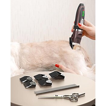 Strihací strojček na srsť zvierat 6 nadstavcov, Pet Grooming, Plum