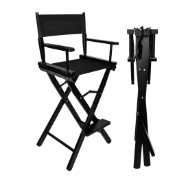 Skladacia kozmetická stolička z bukového dreva, Beautylushh – čierna