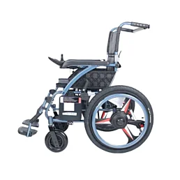 Odľahčený elektrický skladací invalidný vozík s joystickom a Bluetooth – modrý - Náhľad
