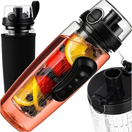 Fľaša na vodu so zásobníkom na ovocie a obalom - 1 L