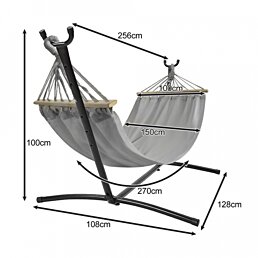 Dvojmiestna záhradná hojdacia sieť hamak so stĺpikmi a stabilným kovovým stojanom - Náhľad