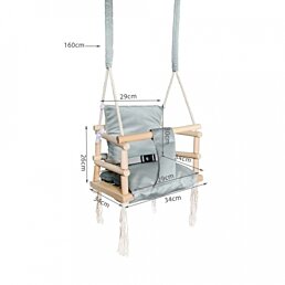 Detská drevená hojdačka do interiéru s makkým poťahom a bezpečnostným pásom - Náhľad