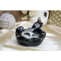 Keramický stojan na Backflow vonné kužele Bambus a Lotos, čierny - Náhľad