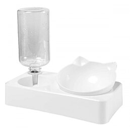 Miska na krmivo s dávkovačom vody pre mačku, biela