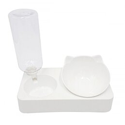 Miska na krmivo s dávkovačom vody pre mačku, biela - Náhľad