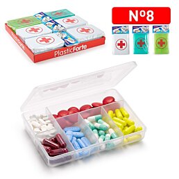 Cestovný dávkovač na lieky 6 komorový s krížikom, 12 x 8,5 x 2,5 cm