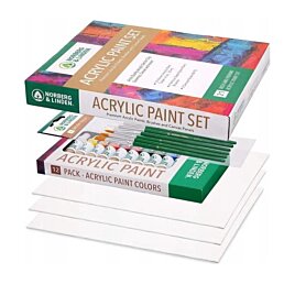 Sada akrylových farieb - 12 akrylových farieb, 6 štetcov na akrylové maľovanie, 3 plátna - Náhľad