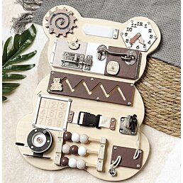 Senzorická tabuľa montessori pre deti medvedík, Busy Board 14in1 - Náhľad