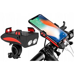 Svetlo na bicykel 4 v 1 s klaksónom, držiakom na telefón a power bankou