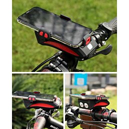 Svetlo na bicykel 4 v 1 s klaksónom, držiakom na telefón a power bankou - Náhľad