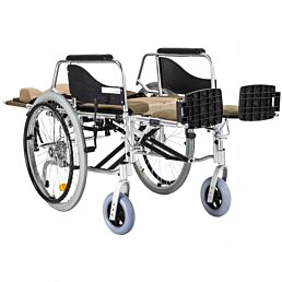 Polohovací invalidný vozík s nastaviteľným operadlom a opierkou hlavy, béžovo-hnedý - Náhľad