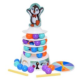Zábavná arkádová hra "Tučniak na veži" + 2 palice a 36 guličiek