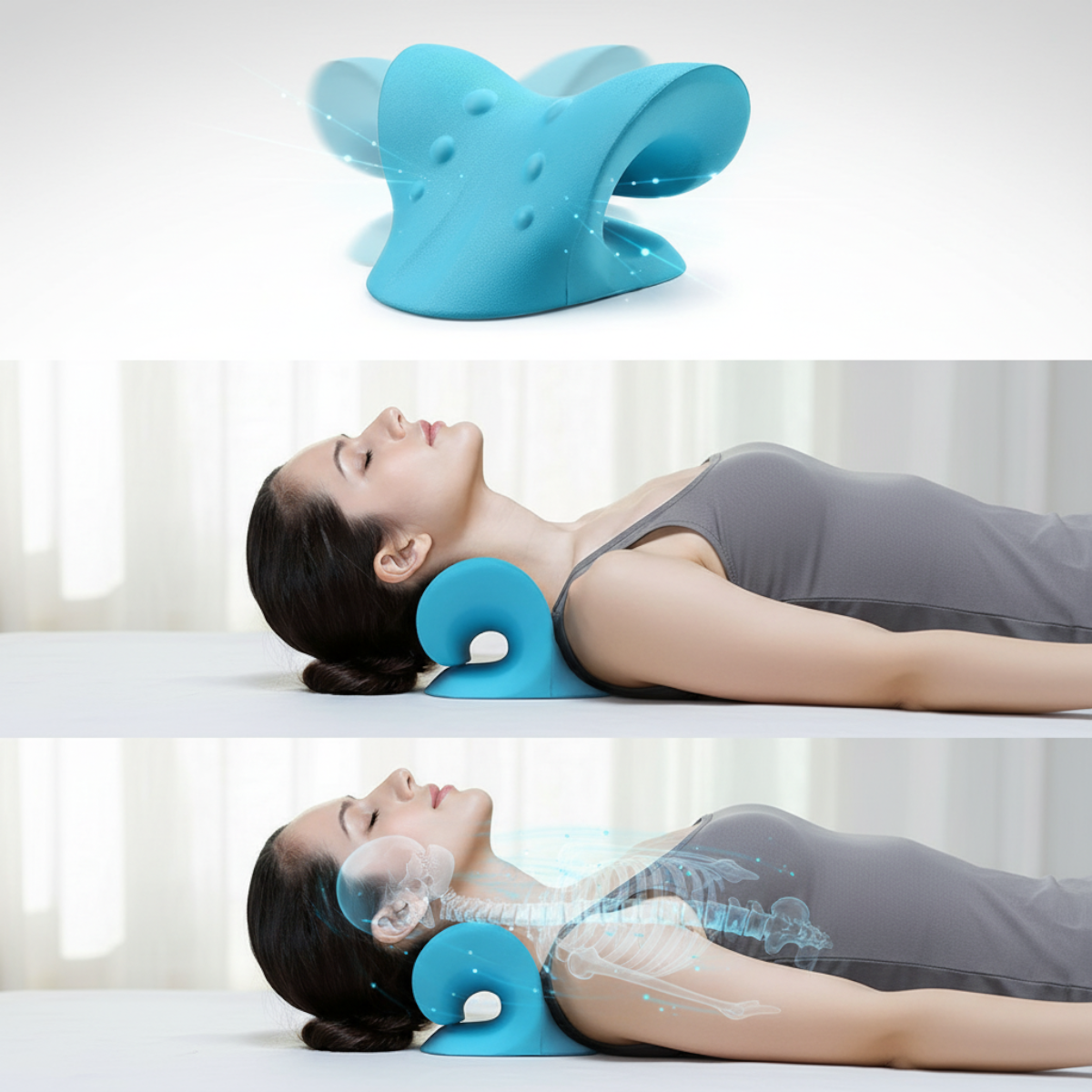 Trakčný vankúš na uvoľnenie krčnej chrbtice svetlomodrý