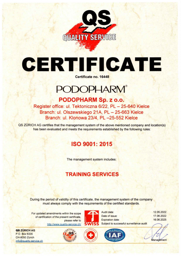 Kvalita Podopharm ISO certifikát