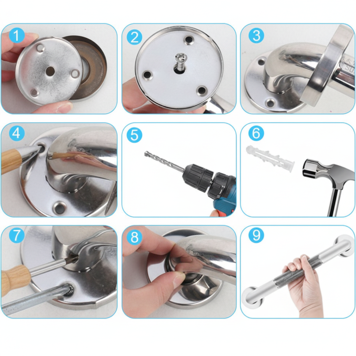 Detail pevného nerezového madla do kúpeľne