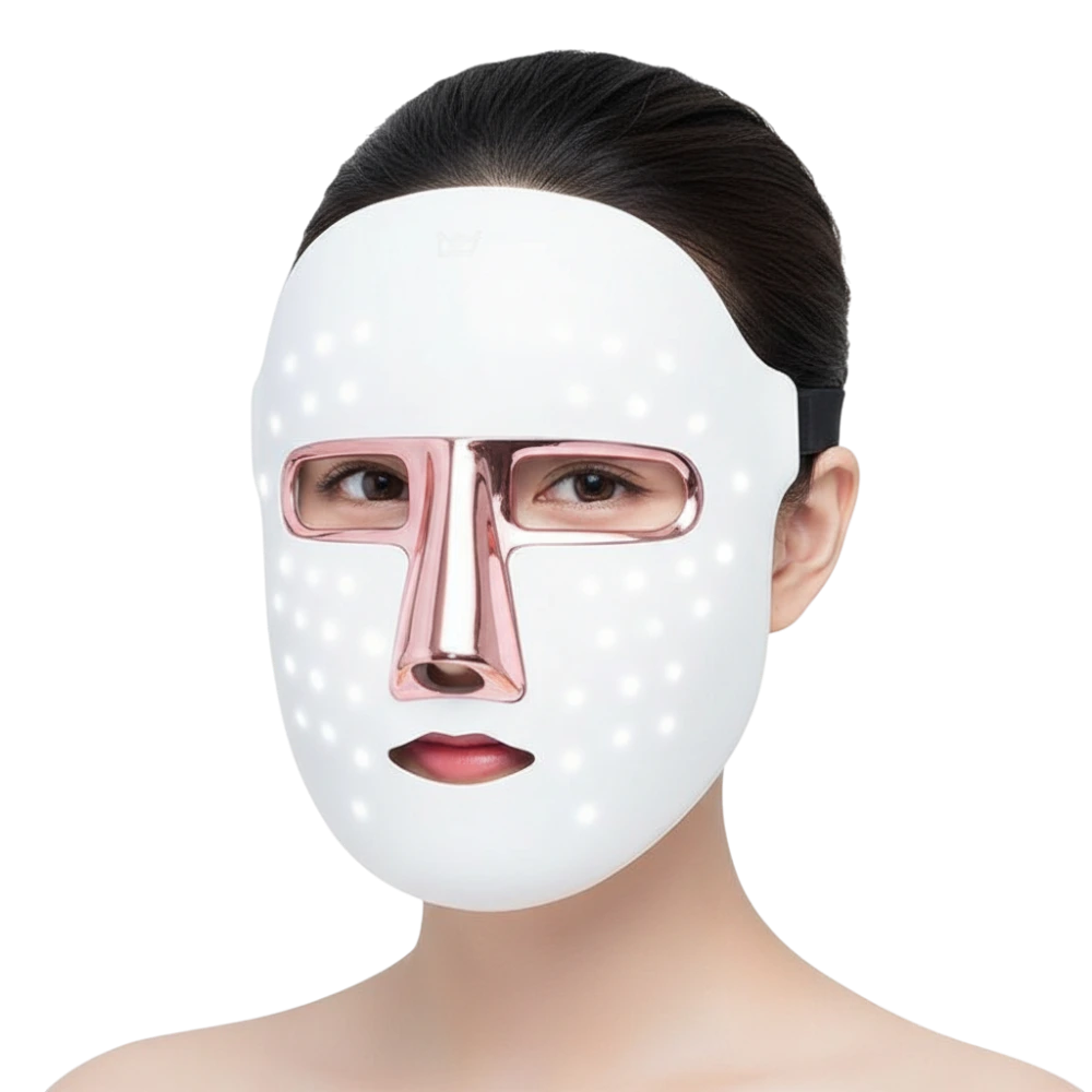 LED maska 7v1 s fotónovou terapiou nasadená na tvári
