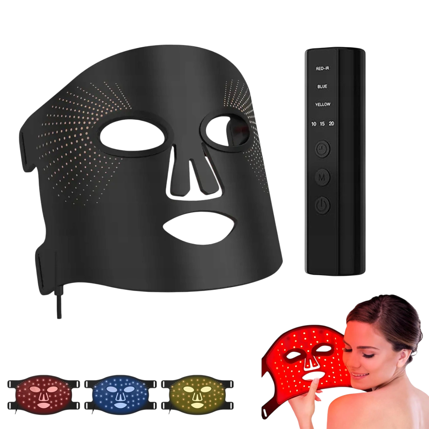 LED maska – diaľkové ovládanie a nastaviteľné popruhy pre komfortné používanie