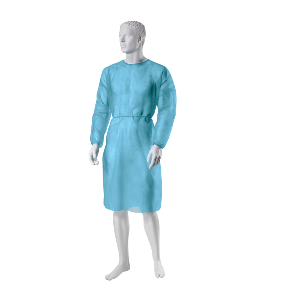 Jednorazový lekársky plášť z netkanej textílie s gumičkou a viazaním