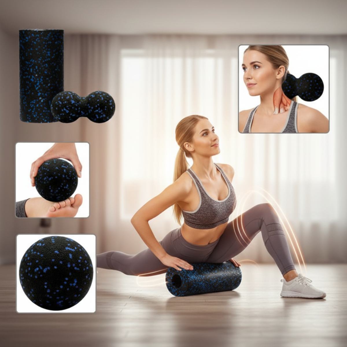 Masážny set EPP – roller, lopta a duoball na uvoľnenie svalov