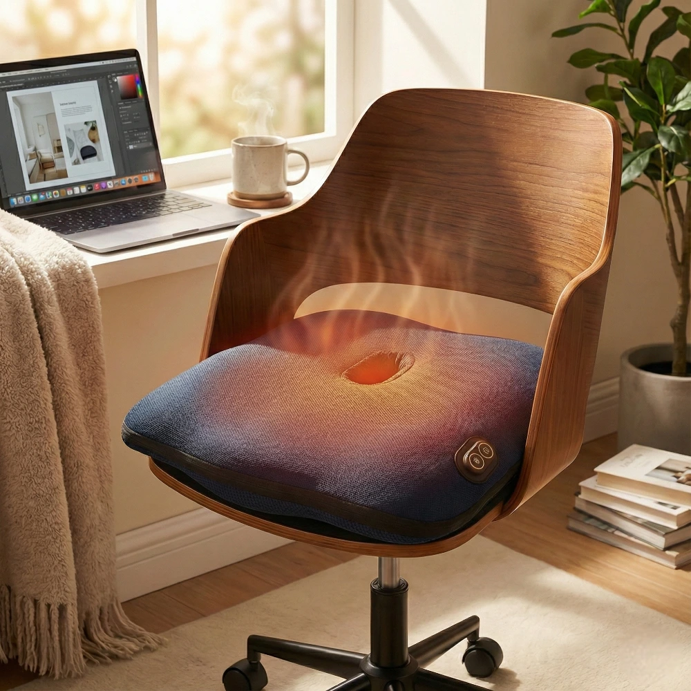 Ergonomická vyhrievacia poduška s masážou – červené a zelené zóny ohrevu a masáže