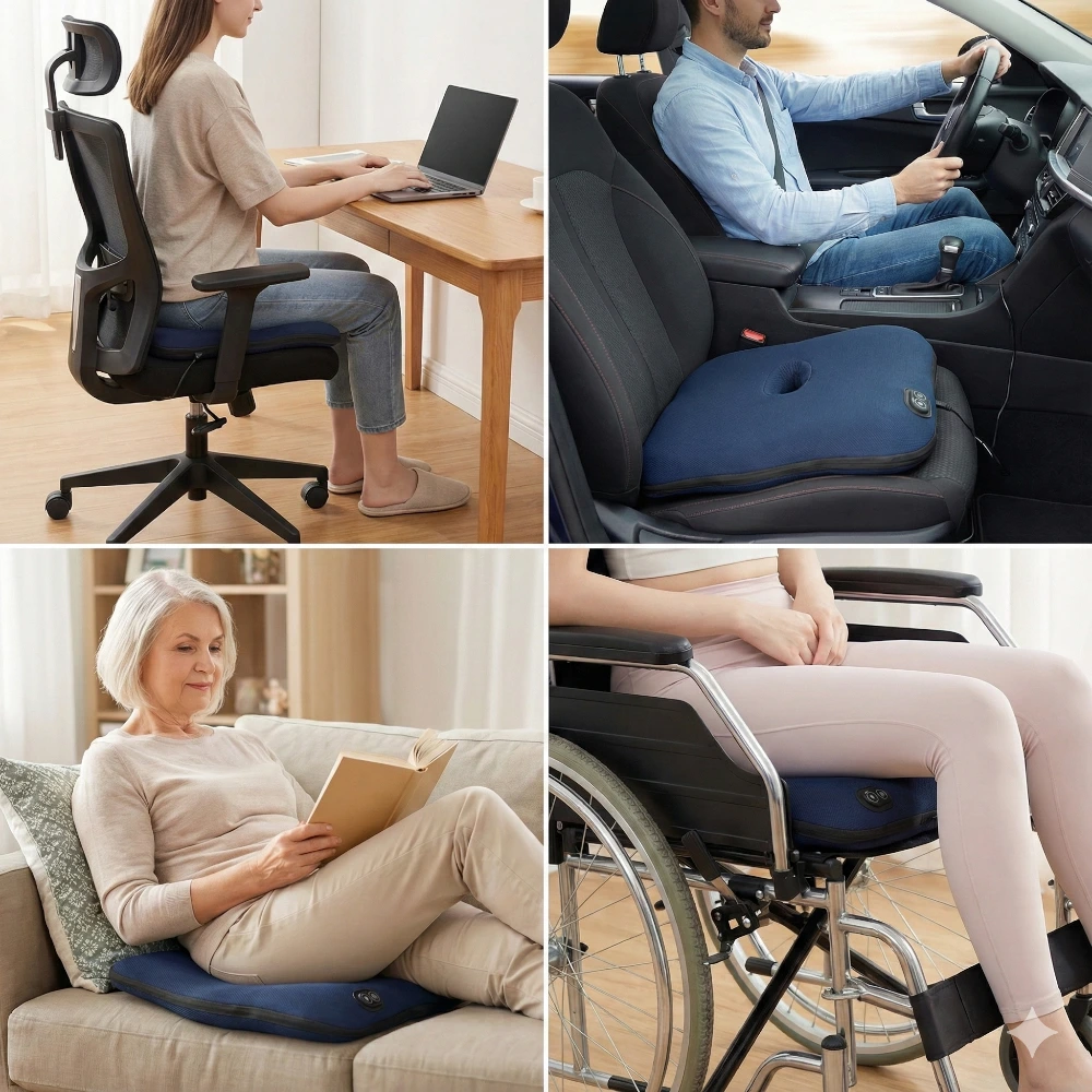 Masážna vyhrievacia poduška – pohľad zozadu s USB-C pripojením