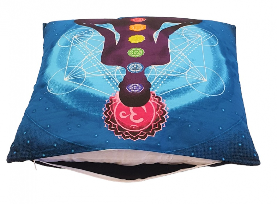 Meditačný vankúš Jogín s tyrkysovou potlačou a symbolom 7 čakier