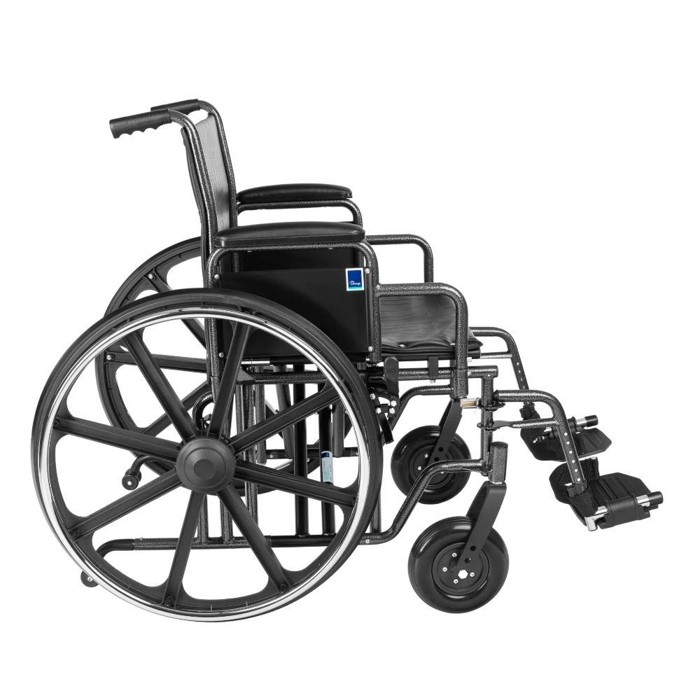 Oceľový invalidný vozík BIG-TIM detail rámu a podnožiek