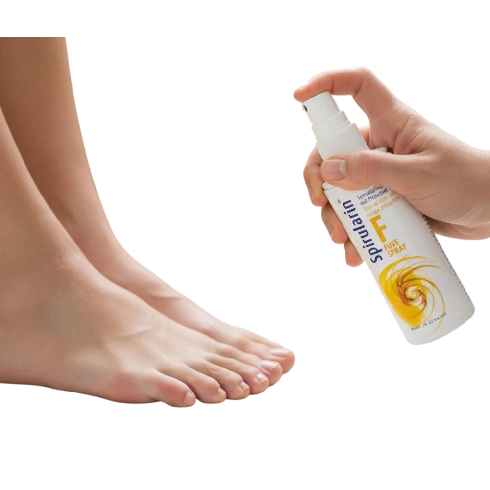 Aplikácia Spirularin F gélu v spreji na pokožku nôh