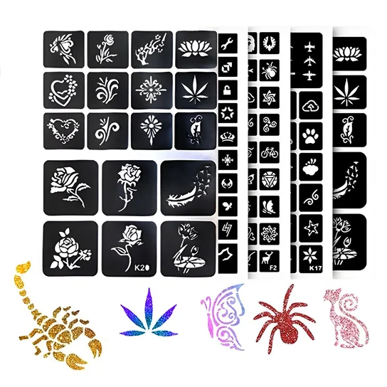 Obsah kreatívnej sady s glitrami – pohľad zhora