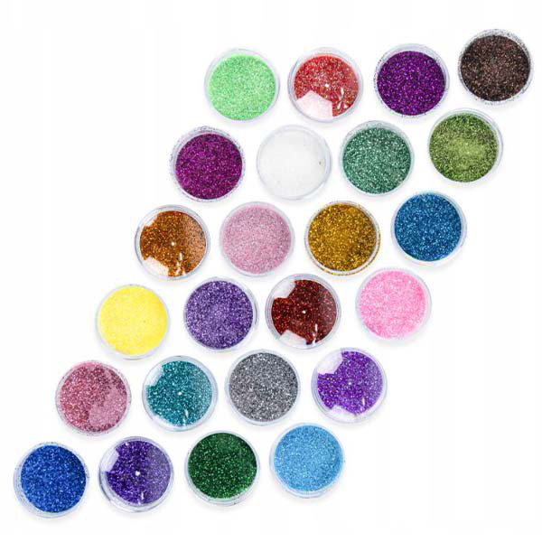 Detail kreatívnej sady – trblietky a šablóny