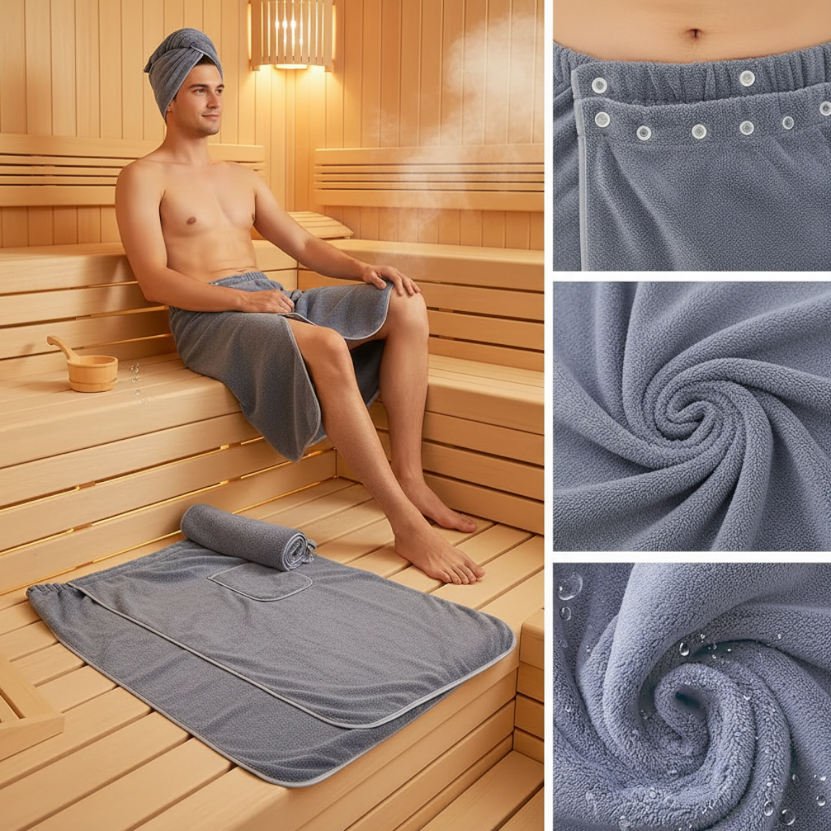 Kilt ručník do sauny v tmavej farbe – univerzálny strih