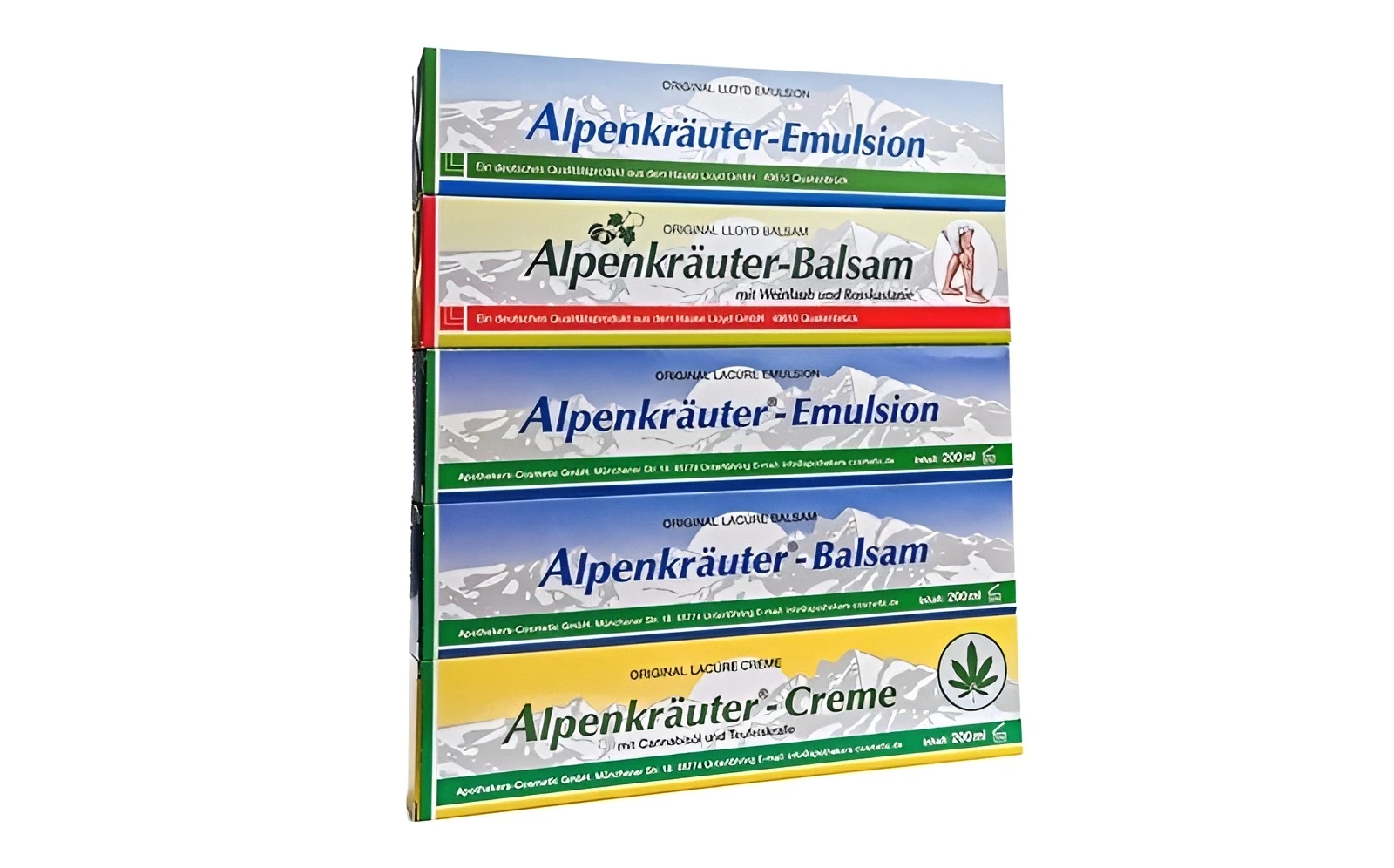 Päť druhov alpských mastí Alpenkräuter. 