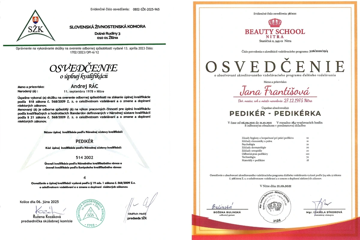 Vďaka našim certifikátom vám vieme ponúknuť pomôcky na pedikúru, ktorým môžete spokojne dôverovať.