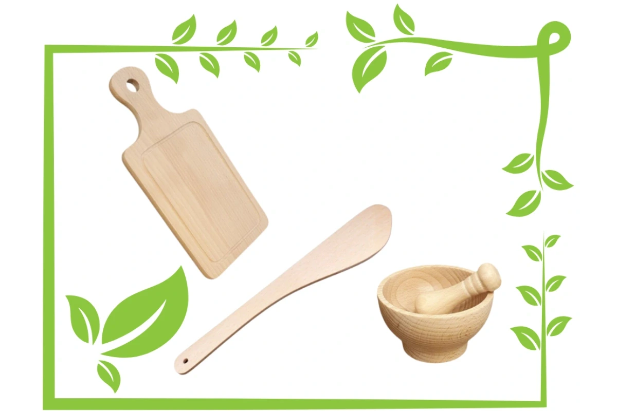 Drevené výrobky do kuchyne vyrobené s ohľadom na ekológiu a udržateľnosť.