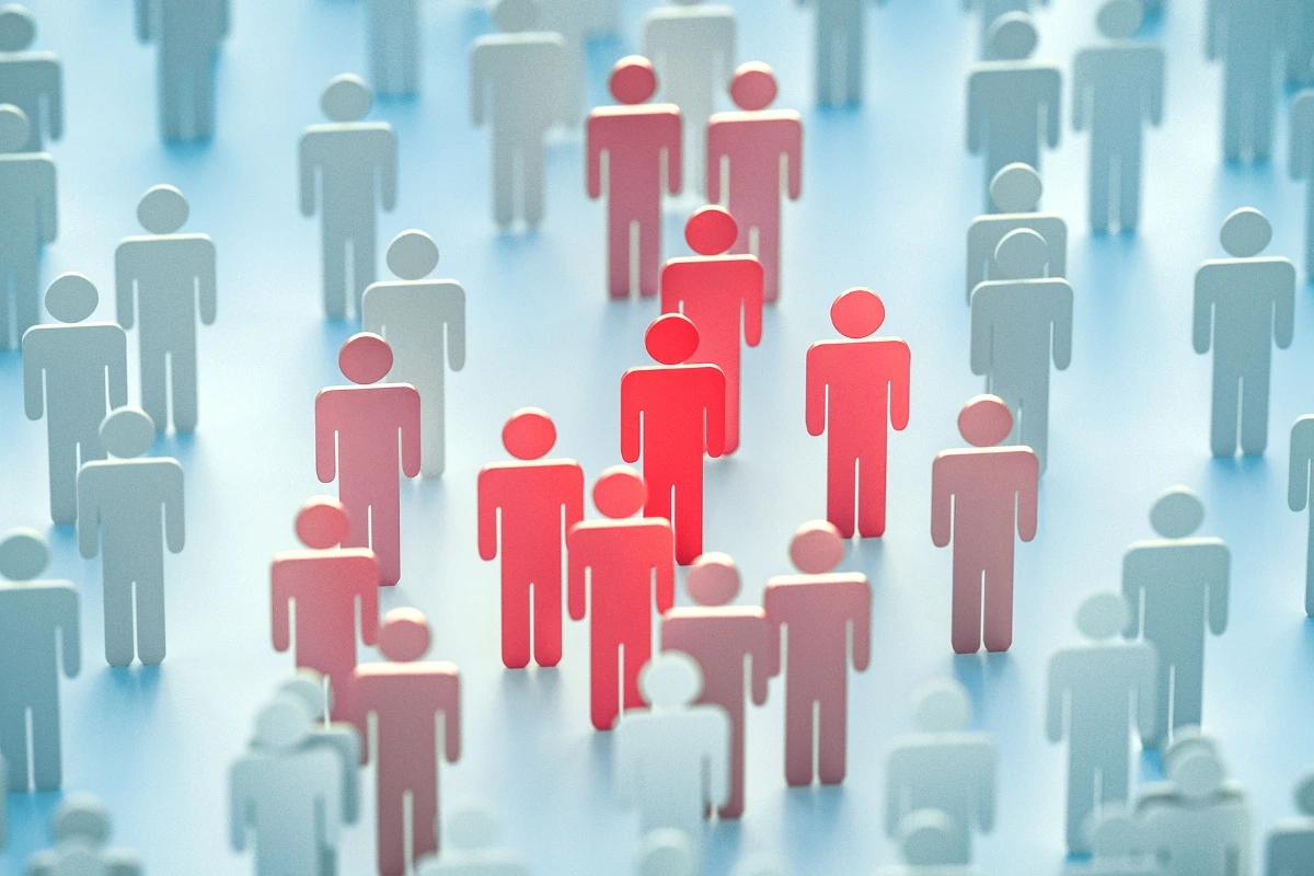 Ilustrácia ľudí symbolizujúcich komunitu – verejná podpora pre osoby so zdravotným postihnutím.