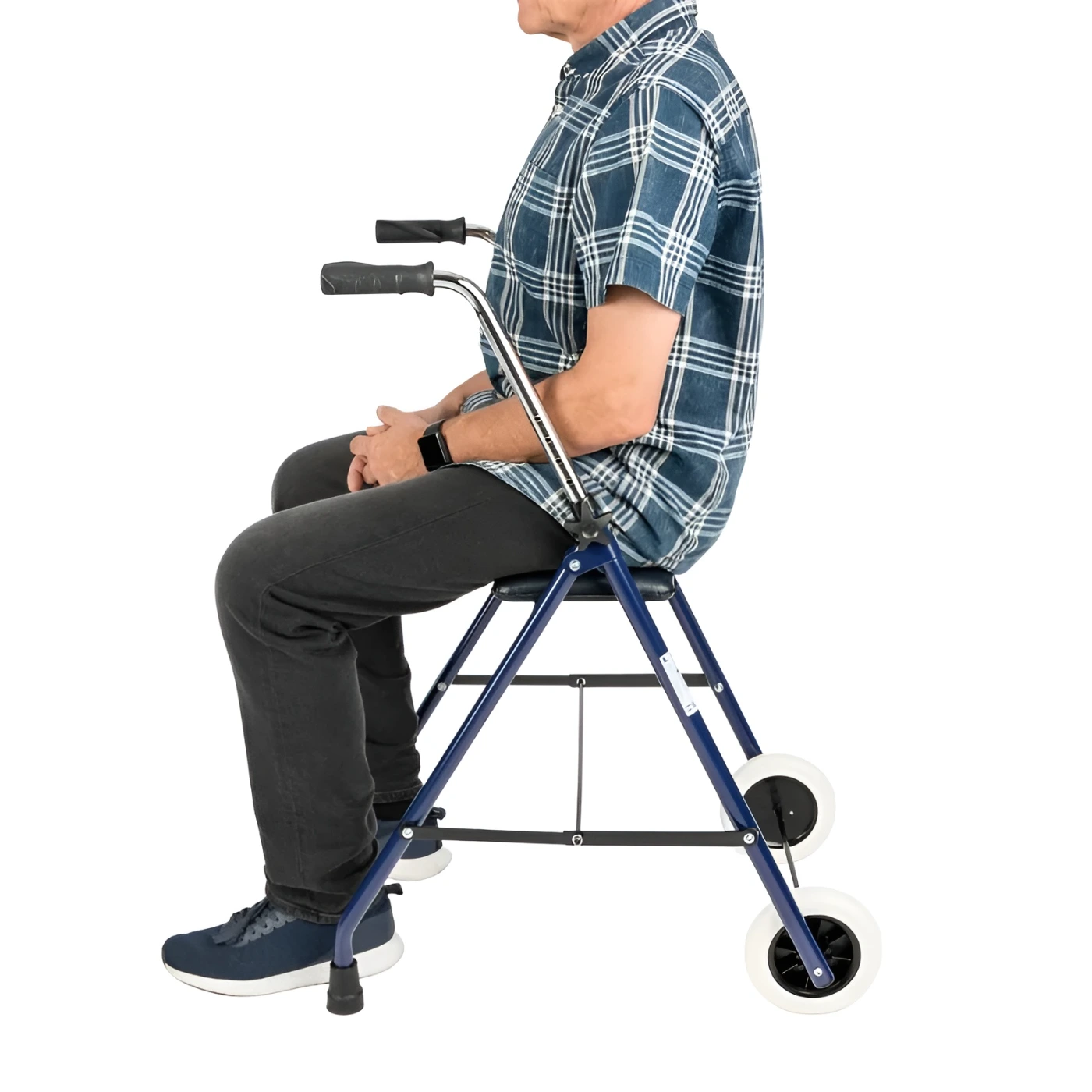 Dvojkolesové chodítko s podpornou časťou na sedenie.