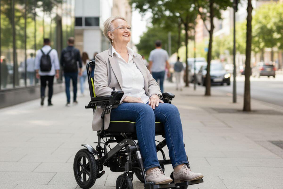 Elektrický invalidný vozík v meste.